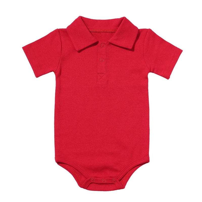 Teach Leanbh Baby Boys Pure Color Cotton Short Long Sleeve Polo Bodysuit 3-24 Months (Red, 12 Months) - Image 1